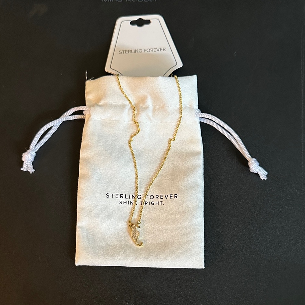 Sterling Forever Gold Plated CZ Seahorse Necklace